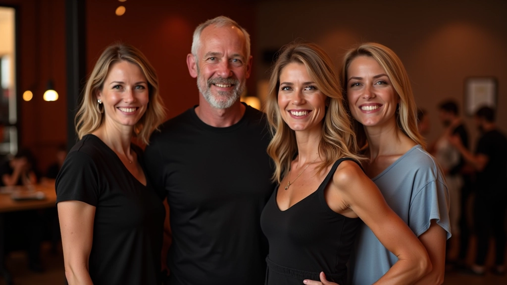 Grupo de organizadores de dança adultos a posarem juntos num estúdio de dança